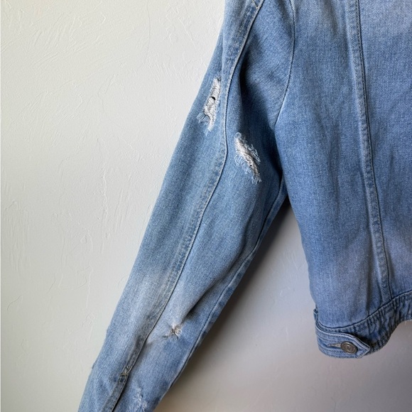 Light Blue Distressed Denim Jacket - Picture 5 of 6